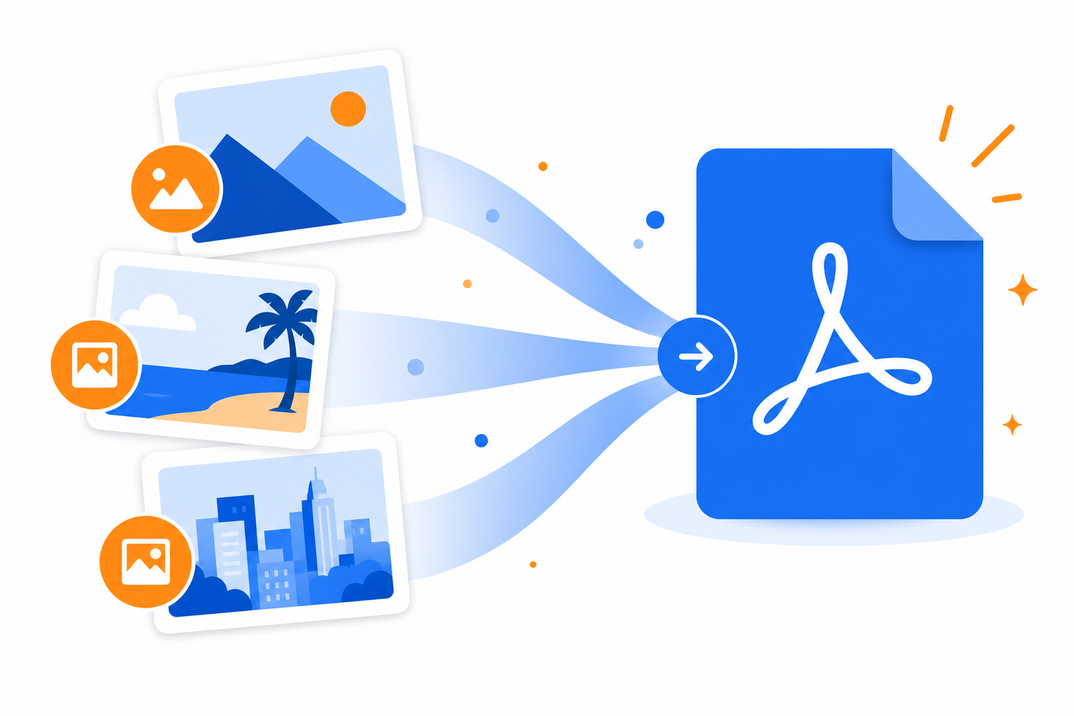 Illustration of photos converting into a single PDF document with UseBoldTools