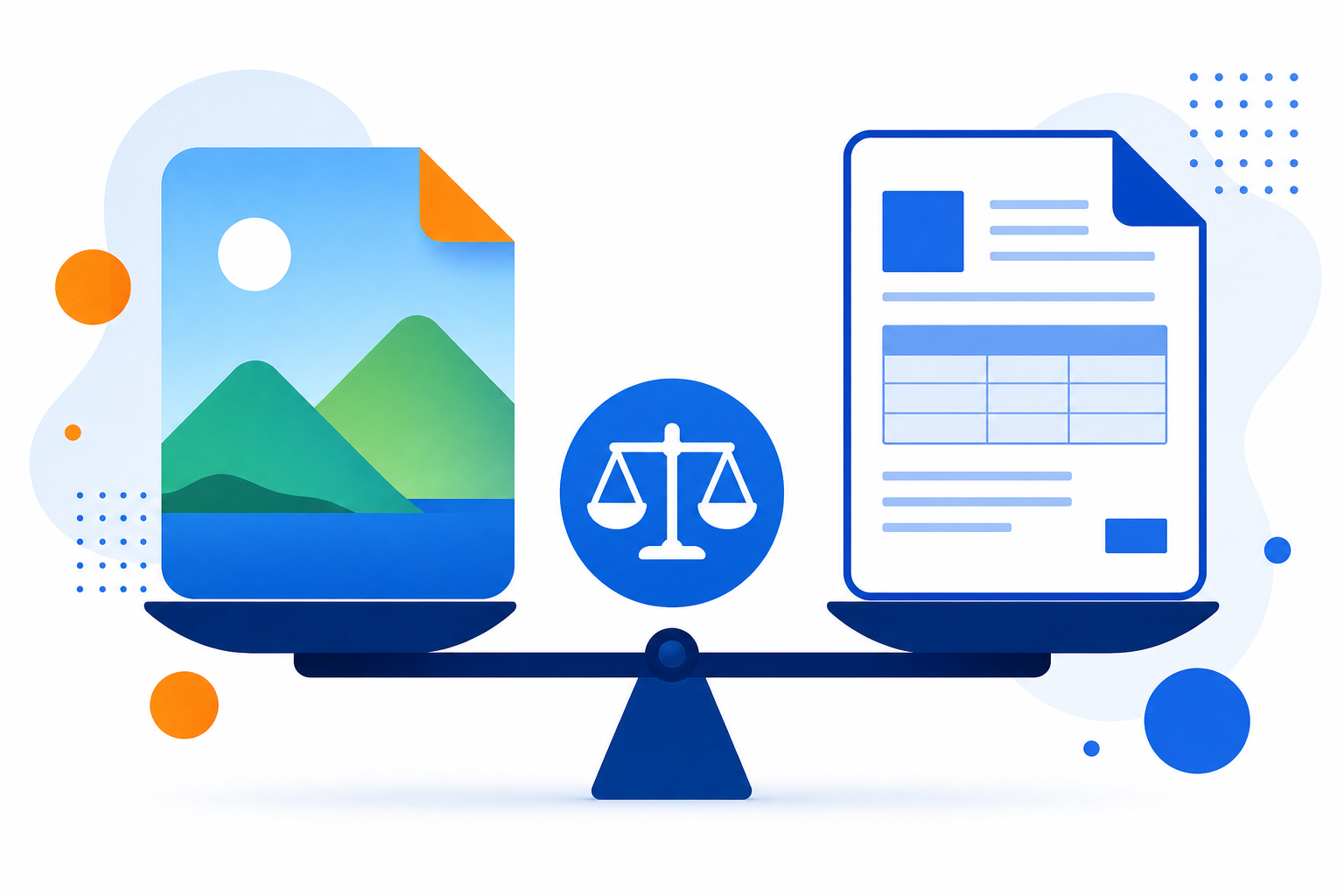 JPEG photo file and PDF document icons compared for sharing decisions