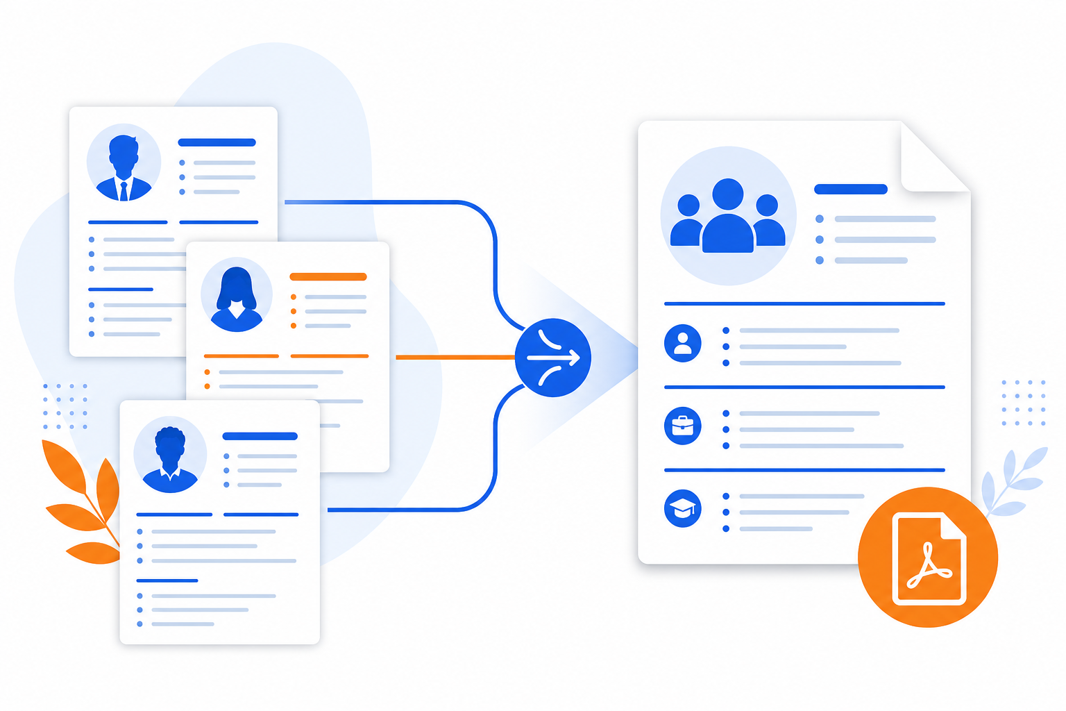 Multiple resume PDF documents merged into one file with UseBoldTools
