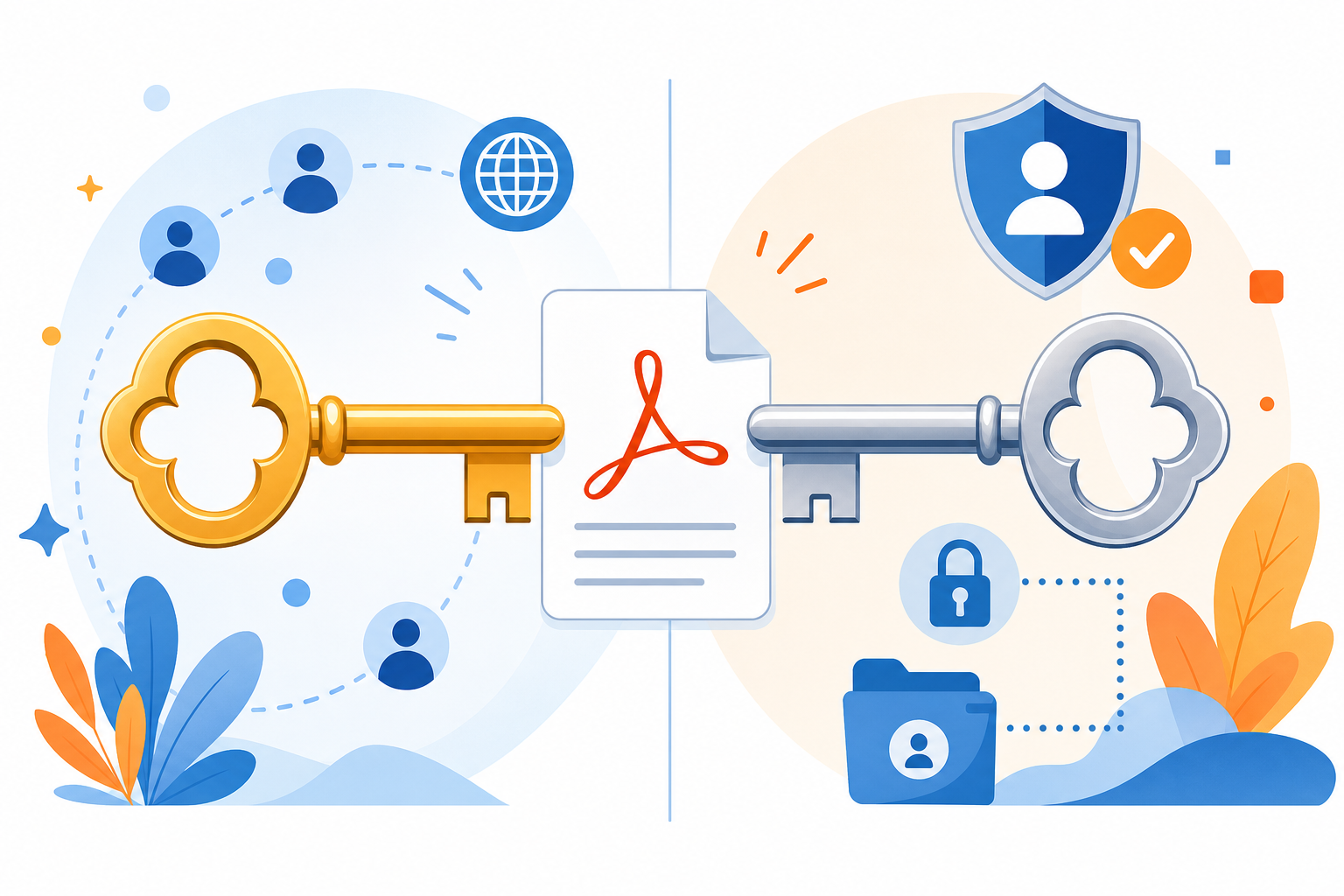 Shield showing PDF access and permission password concepts