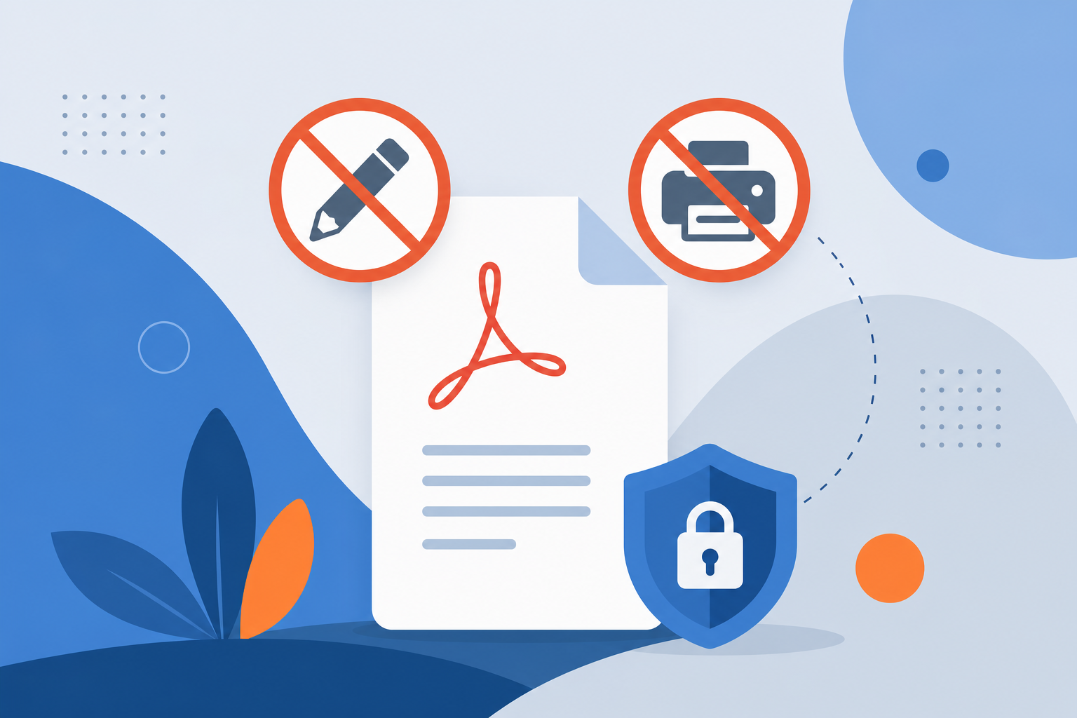 PDF document with security shield explaining edit and print restrictions