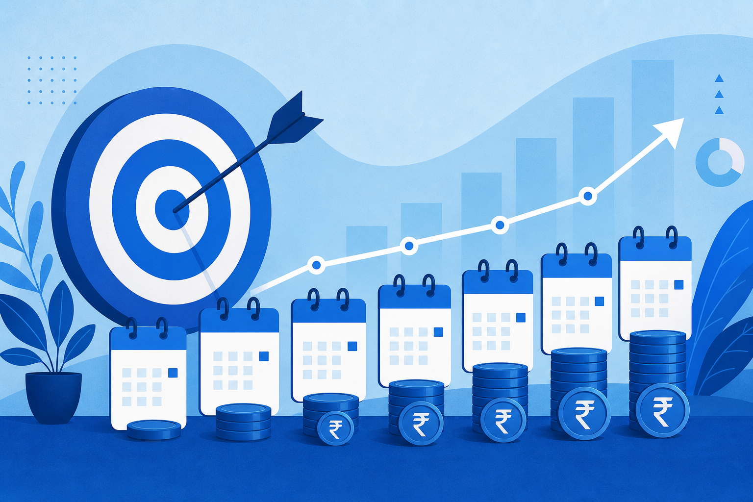 Abstract illustration of monthly investment goal planning with target and growth path