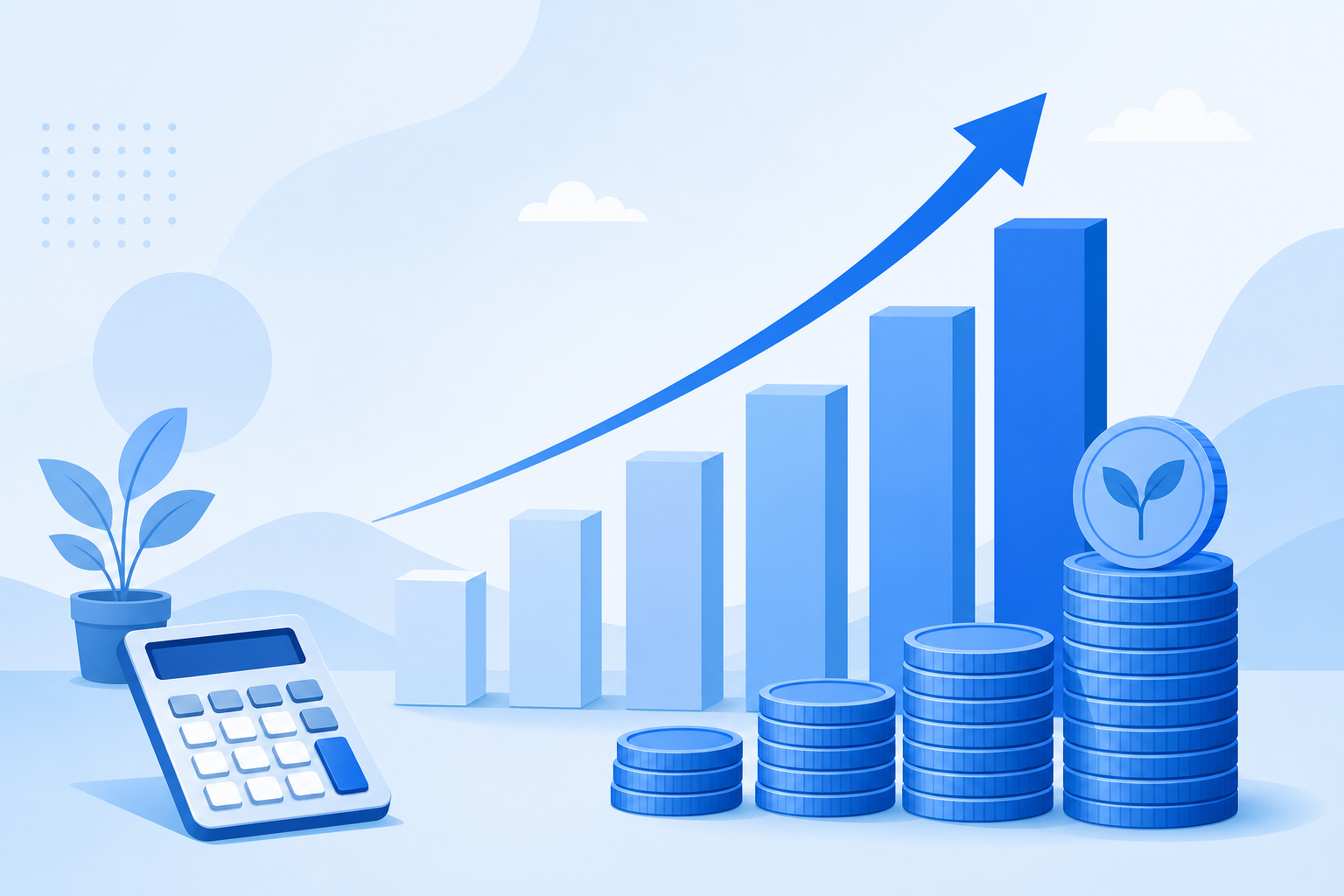 Abstract illustration of SIP return growth with rising chart and calculator motif
